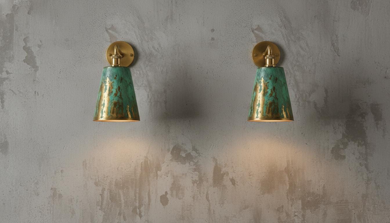 Handmade Oxidized Copper Wall Sconce, Green Patina Dome Wall Lamp, Moroccan Rustic Farmhouse Wall Light Fixture, Vintage Artisan Lighting