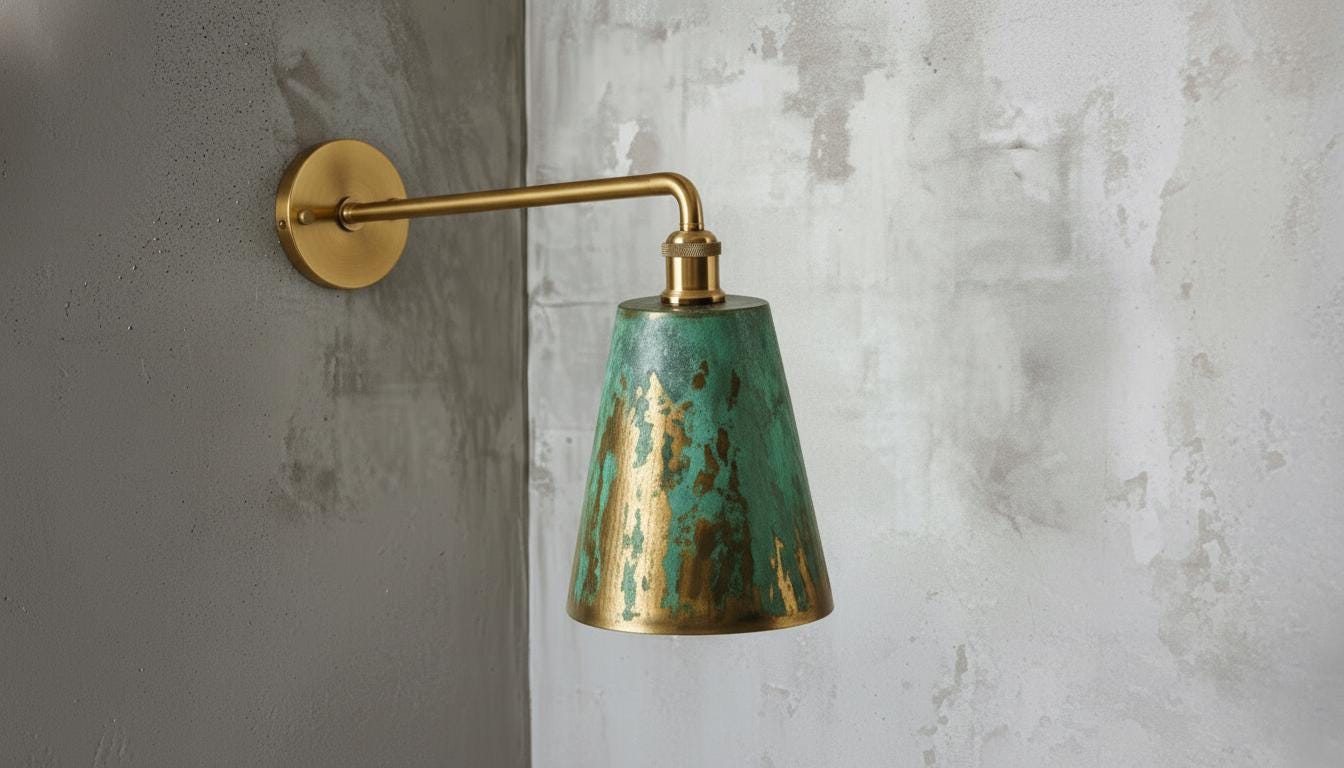 Handmade Oxidized Copper Wall Sconce, Green Patina Dome Wall Lamp, Moroccan Rustic Farmhouse Wall Light Fixture, Vintage Artisan Lighting
