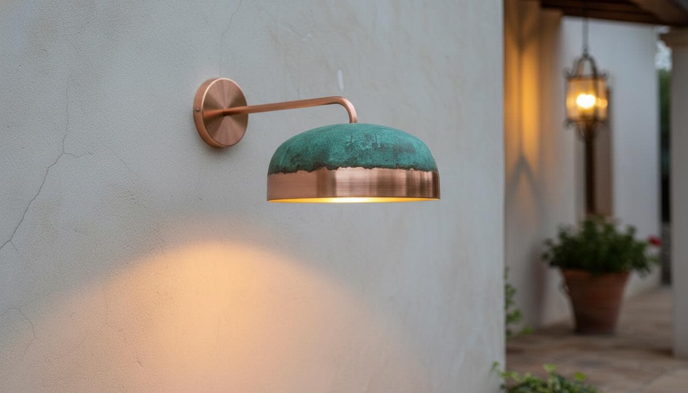 Handmade Green Patina Copper Wall Sconce, Moroccan Boho Light