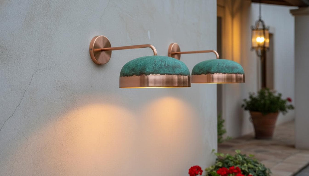 Handmade Green Patina Copper Wall Sconce, Moroccan Boho Light