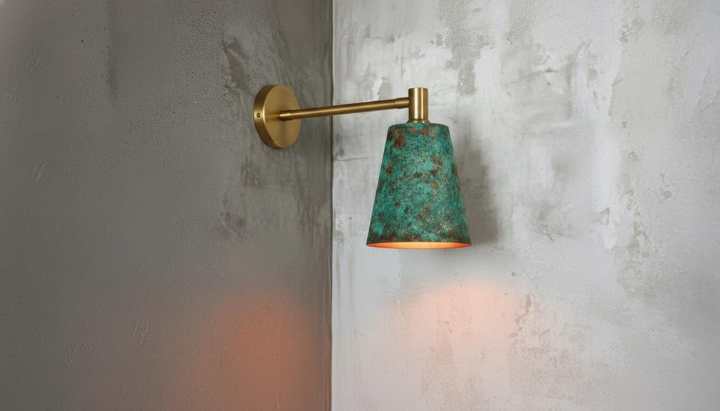 Handmade Copper Wall Sconce, Green Patina, Moroccan Boho Lighting
