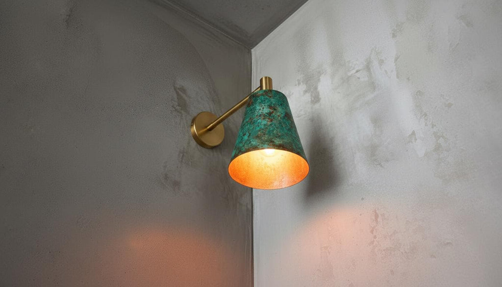 Copper Wall Sconce Light, Green Patina Wall Lamp, Handmade Oxidized Copper Dome, Rustic Farmhouse Wall Fixture