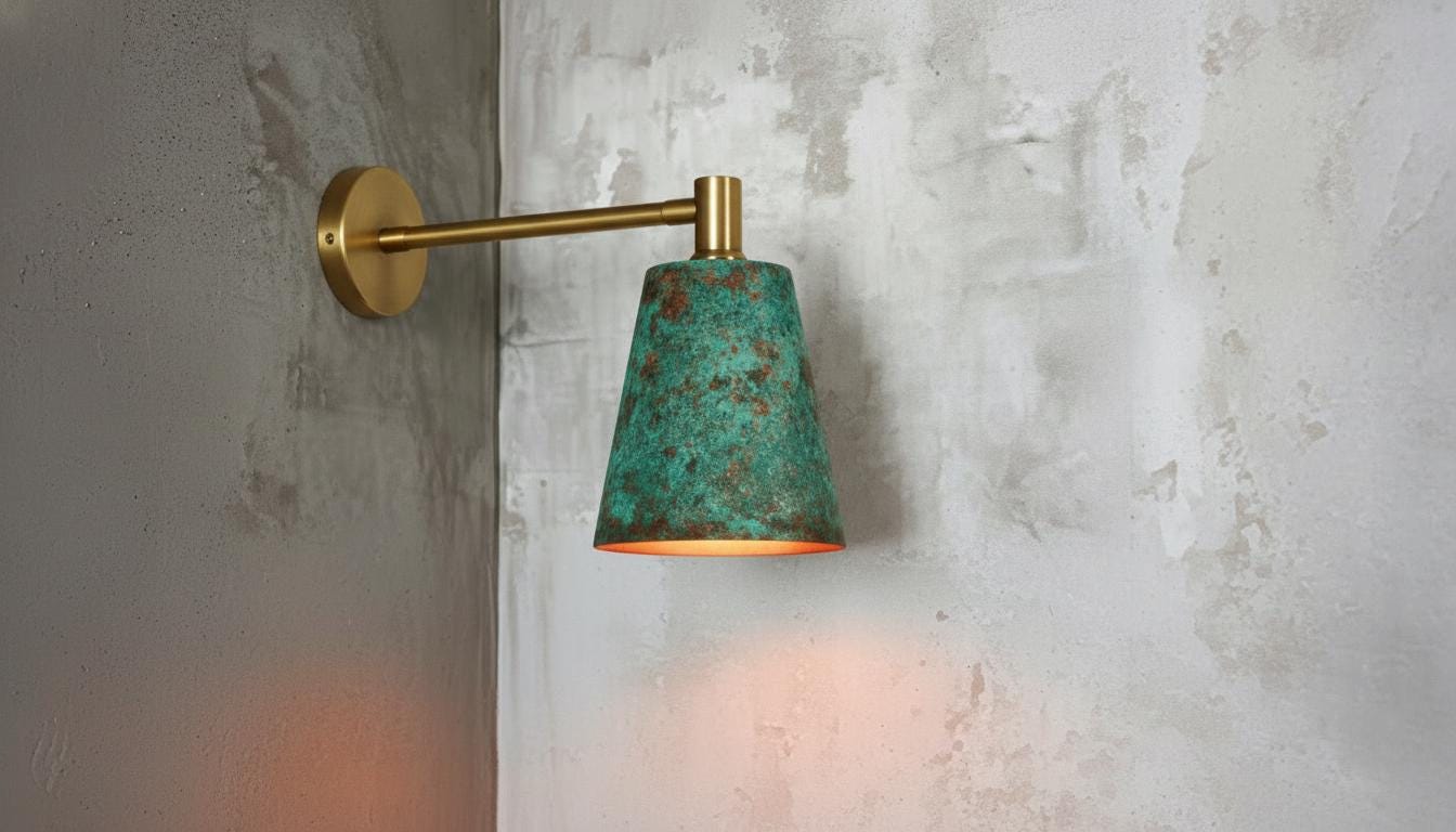 Handmade Copper Wall Sconce, Green Patina, Moroccan Boho Lighting