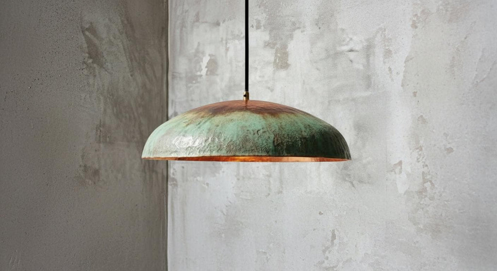 Hammered Copper Pendant Light – Handmade Green Patina Moroccan Lamp, Rustic Farmhouse Kitchen Island Lighting