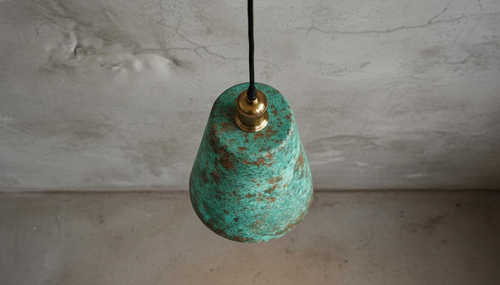 Handmade Green Patina Copper Pendant Light – Hammered Moroccan Style