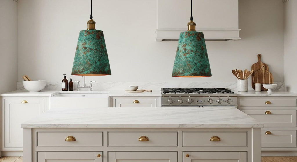 Handmade Green Patina Copper Pendant Light – Hammered Moroccan Style