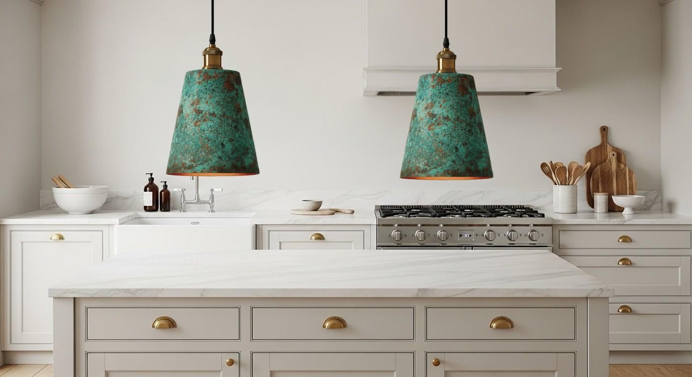 Handmade Green Patina Copper Pendant Light – Hammered Moroccan Style
