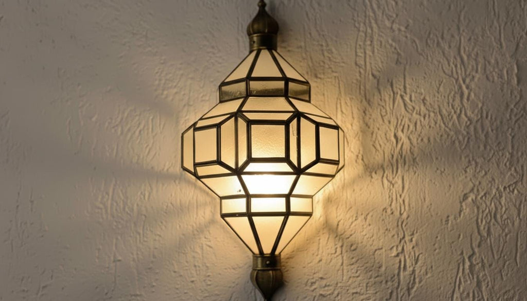 Moroccan Brass Wall Sconce, Milky Glass, Boho Home Decor