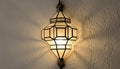 Moroccan Brass Wall Sconce, Milky Glass, Boho Home Decor