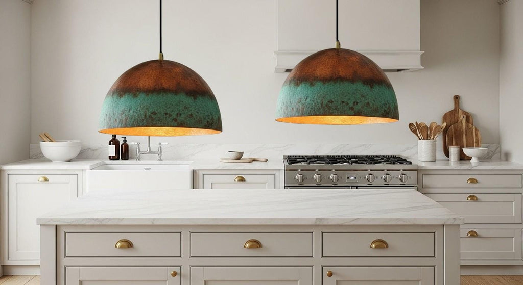 Dome Pendant Lamp ,Farmhouse lighting ,Patina Light fixture ,Hanging Brass Light,Brass Rustic Chandelier,Green Patina Brass Pendant Light