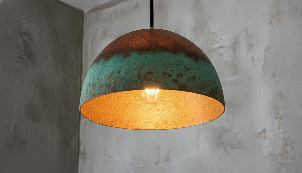 Handcrafted Copper Dome Pendant Light, Moroccan Style, Patina Finish