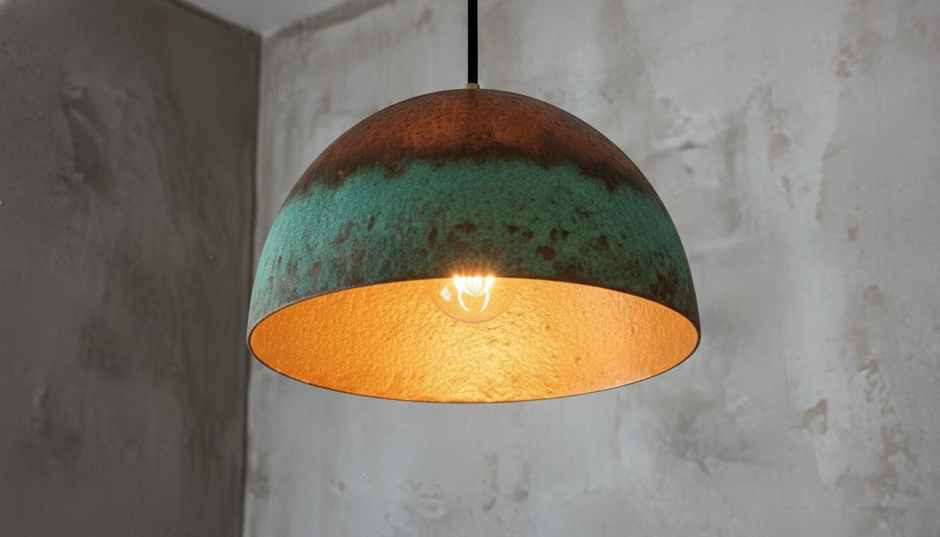 Handcrafted Copper Dome Pendant Light, Moroccan Style, Patina Finish