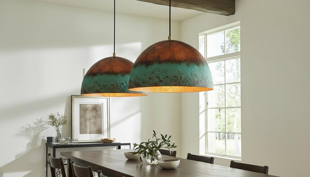 Handcrafted Copper Dome Pendant Light, Moroccan Style, Patina Finish