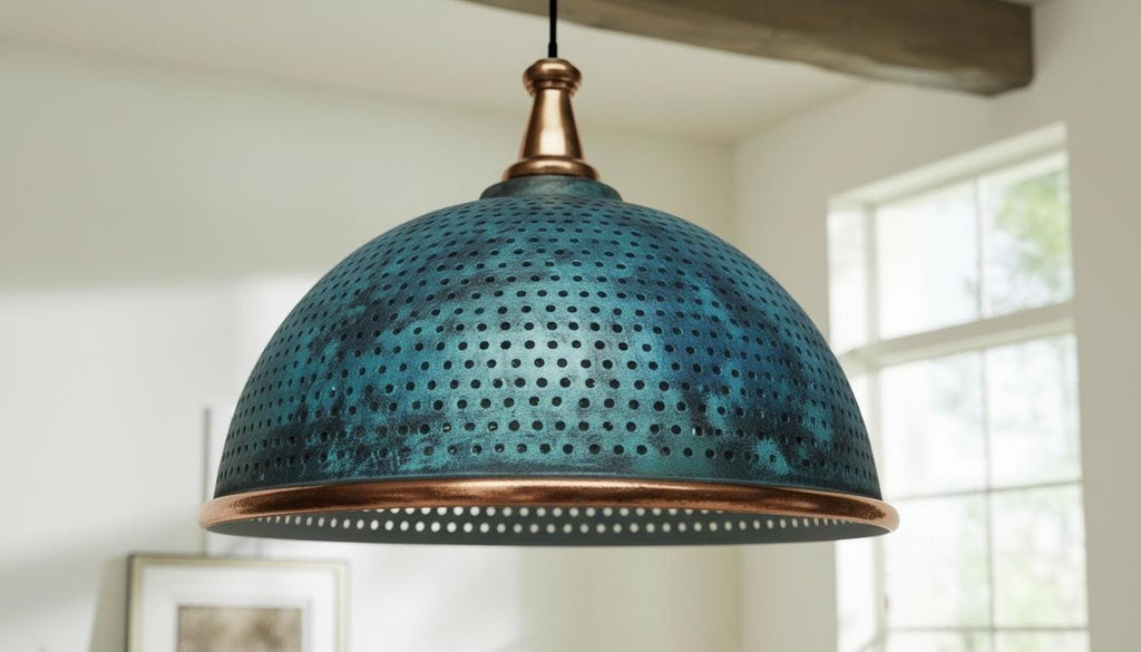 Oxidized Copper Light,Modern Copper Ceiling Dome Pendant Lamp ,Blue Patina Light fixture ,Rustic Chandelier, Kitchen Island ,Farmhouse light