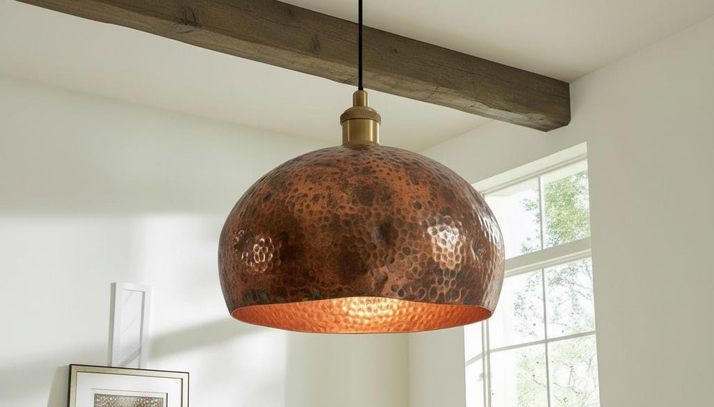 Oxidized Copper Dome Pendant Light – Handcrafted Moroccan Ceiling Fixture for Rustic Farmhouse Kitchen Island