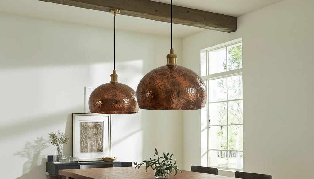 Oxidized Copper Dome Pendant Light – Handcrafted Moroccan Ceiling Fixture for Rustic Farmhouse Kitchen Island