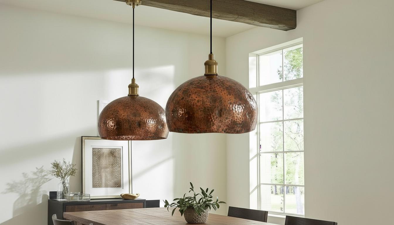 Oxidized Copper Dome Pendant Light – Handcrafted Moroccan Ceiling Fixture for Rustic Farmhouse Kitchen Island
