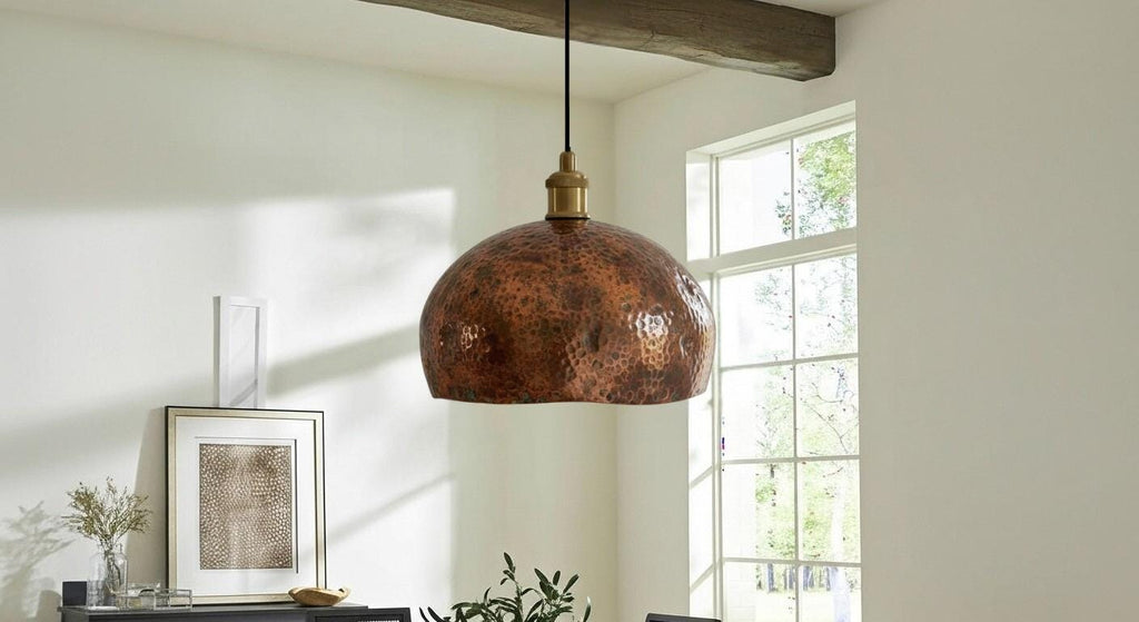 Oxidized Copper Dome Pendant Light – Handcrafted Moroccan Ceiling Fixture for Rustic Farmhouse Kitchen Island