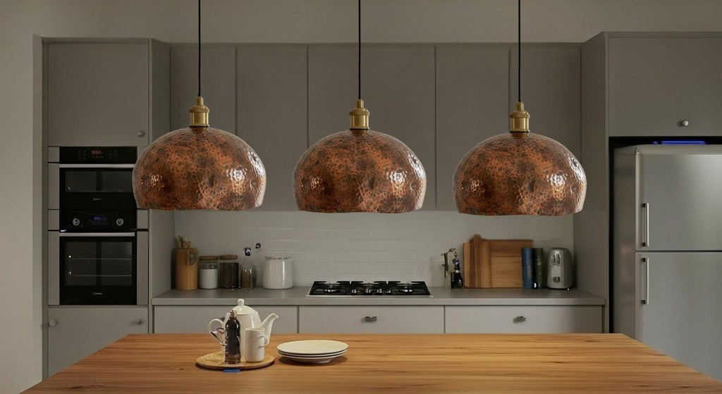 Oxidized Copper Dome Pendant Light – Handcrafted Moroccan Ceiling Fixture for Rustic Farmhouse Kitchen Island