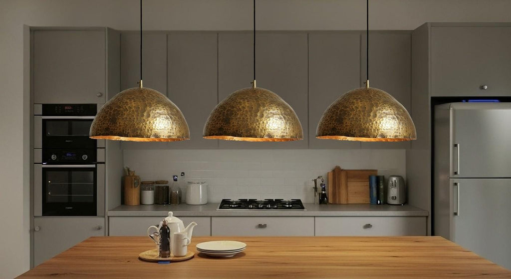 Handcrafted Oxidized Copper Dome Pendant Light Moroccan Ceiling Fixture Rustic Farmhouse Kitchen Island Hanging Light