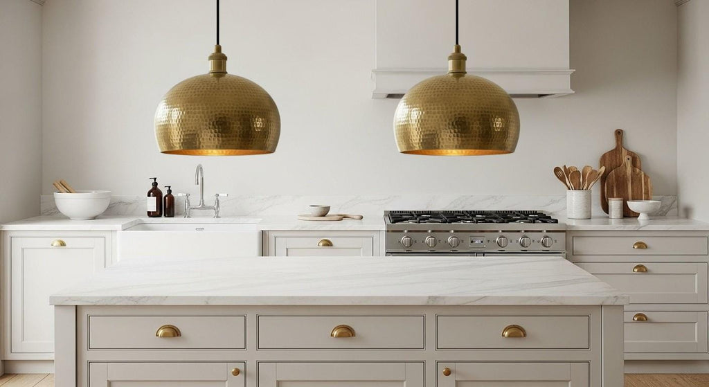 Handmade Hammered Brass Pendant Light – Moroccan Farmhouse Chandelier –  Industrial Ceiling Light – Dome Ceiling