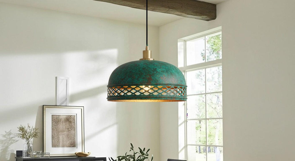 Oxidized Copper Dome Pendant ,Green Patina Copper Dome Pendant Light,Rustic Farmhouse Kitchen Lamp,Modern Copper Ceiling Dome Pendant Lamp