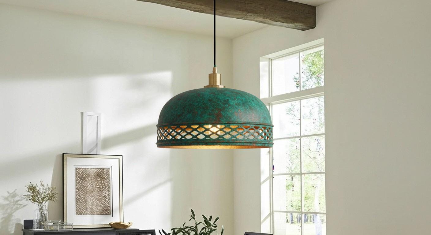 Oxidized Copper Dome Pendant ,Green Patina Copper Dome Pendant Light,Rustic Farmhouse Kitchen Lamp,Modern Copper Ceiling Dome Pendant Lamp