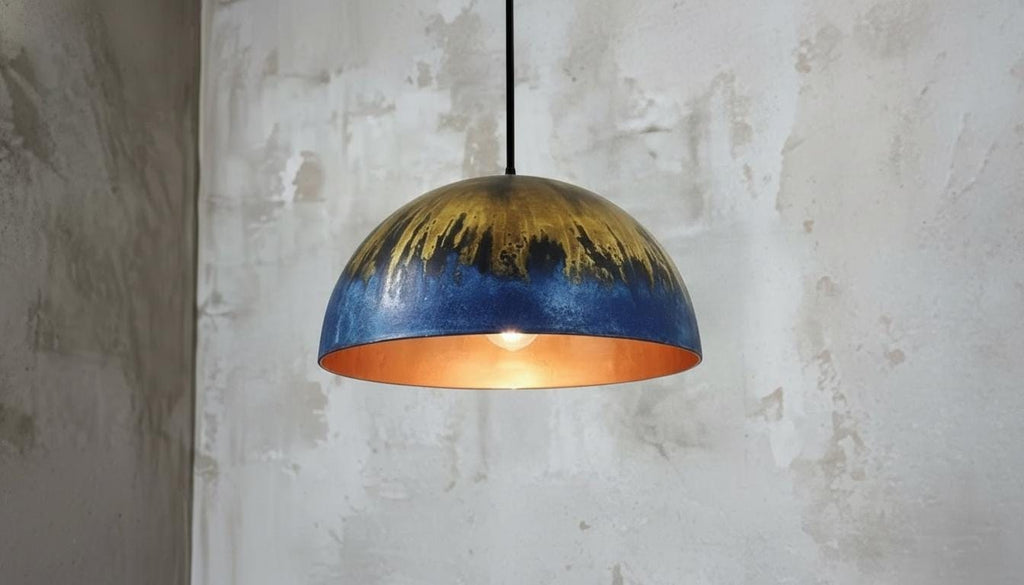 Oxidized Blue Patina Copper Dome Pendant Light, Moroccan Farmhouse Lighting , Kitchen Island -Modern Copper Ceiling
