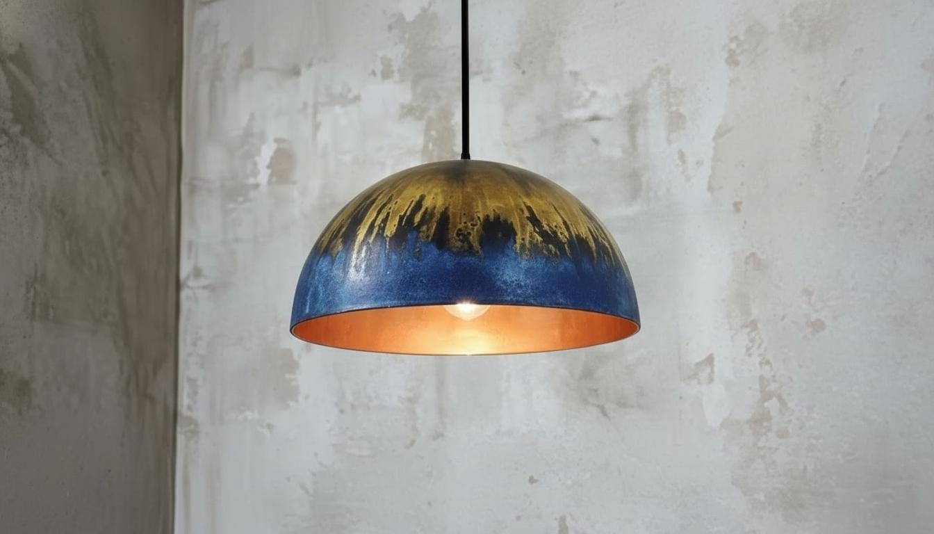 Oxidized Blue Patina Copper Dome Pendant Light, Moroccan Farmhouse Lighting , Kitchen Island -Modern Copper Ceiling