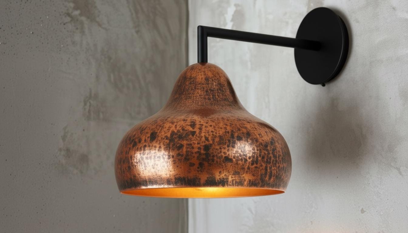 Hand Hammered Copper Wall Sconce -Moroccan Boho Lighting  - Dome wall Light Sconce - Handmade Green Patina Lighting