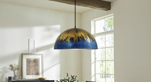 Oxidized Blue Patina Copper Dome Pendant Light, Moroccan Farmhouse Lighting , Kitchen Island -Modern Copper Ceiling