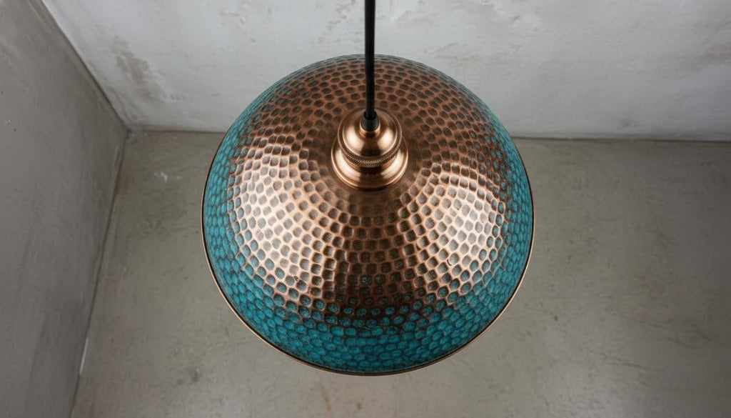 Blue Patina Copper Dome Pendant Light , Rustic Farmhouse Lighting, Hanging Pendant Lighting, Kitchen Island Lighting, Ceiling Light Fixture