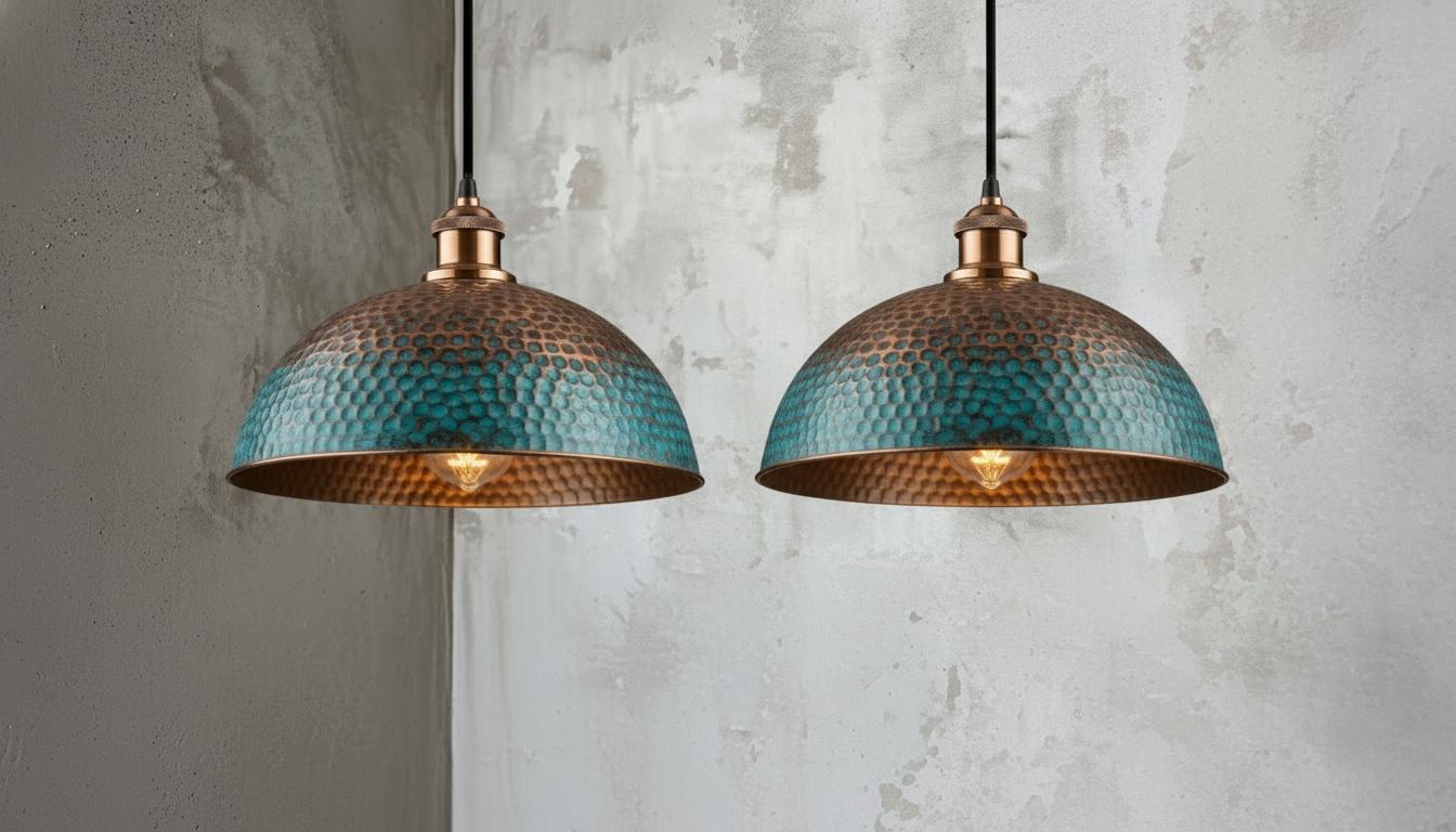 Blue Patina Copper Dome Pendant Light , Rustic Farmhouse Lighting, Hanging Pendant Lighting, Kitchen Island Lighting, Ceiling Light Fixture