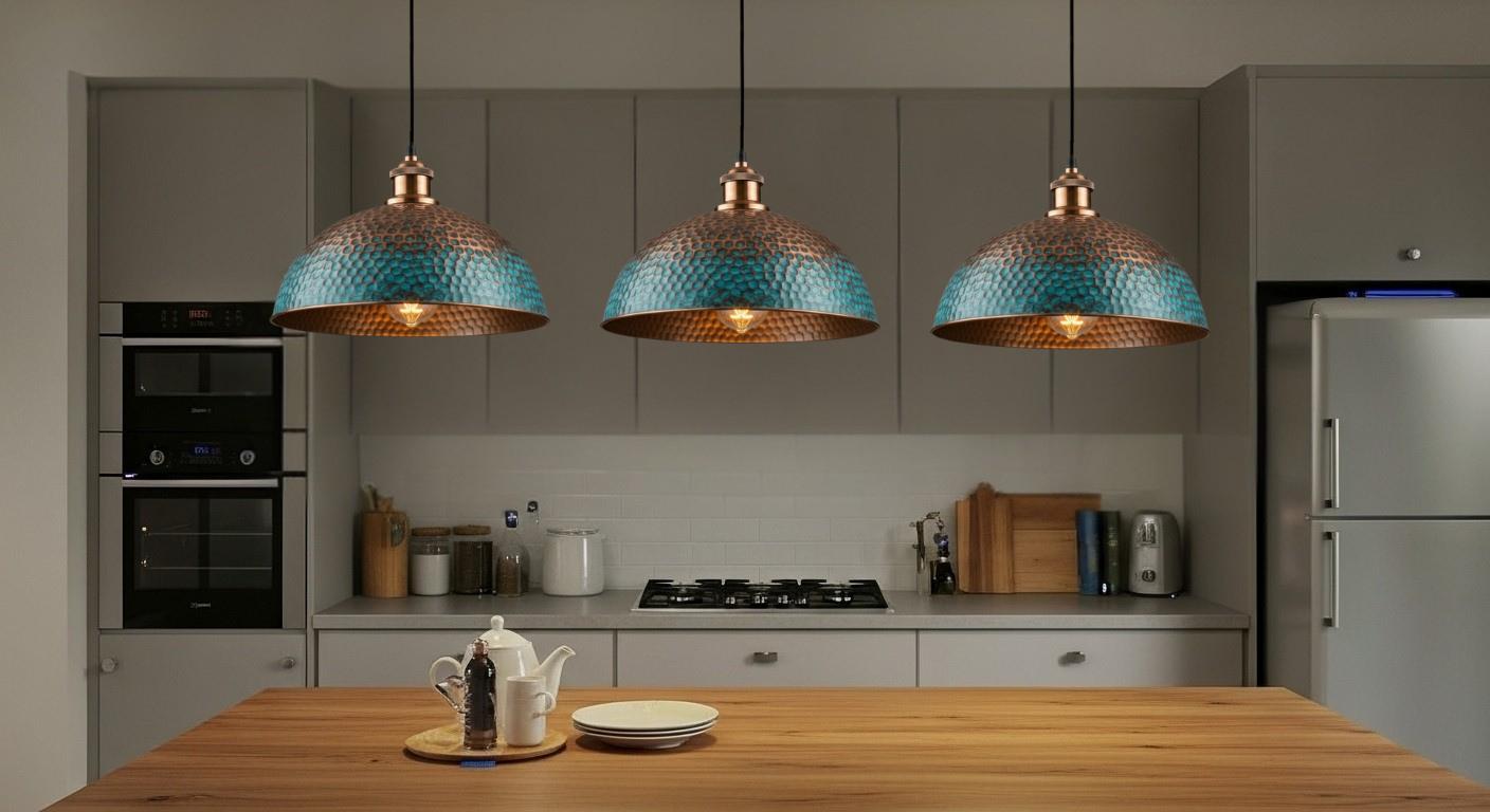 Blue Patina Copper Dome Pendant Light , Rustic Farmhouse Lighting, Hanging Pendant Lighting, Kitchen Island Lighting, Ceiling Light Fixture