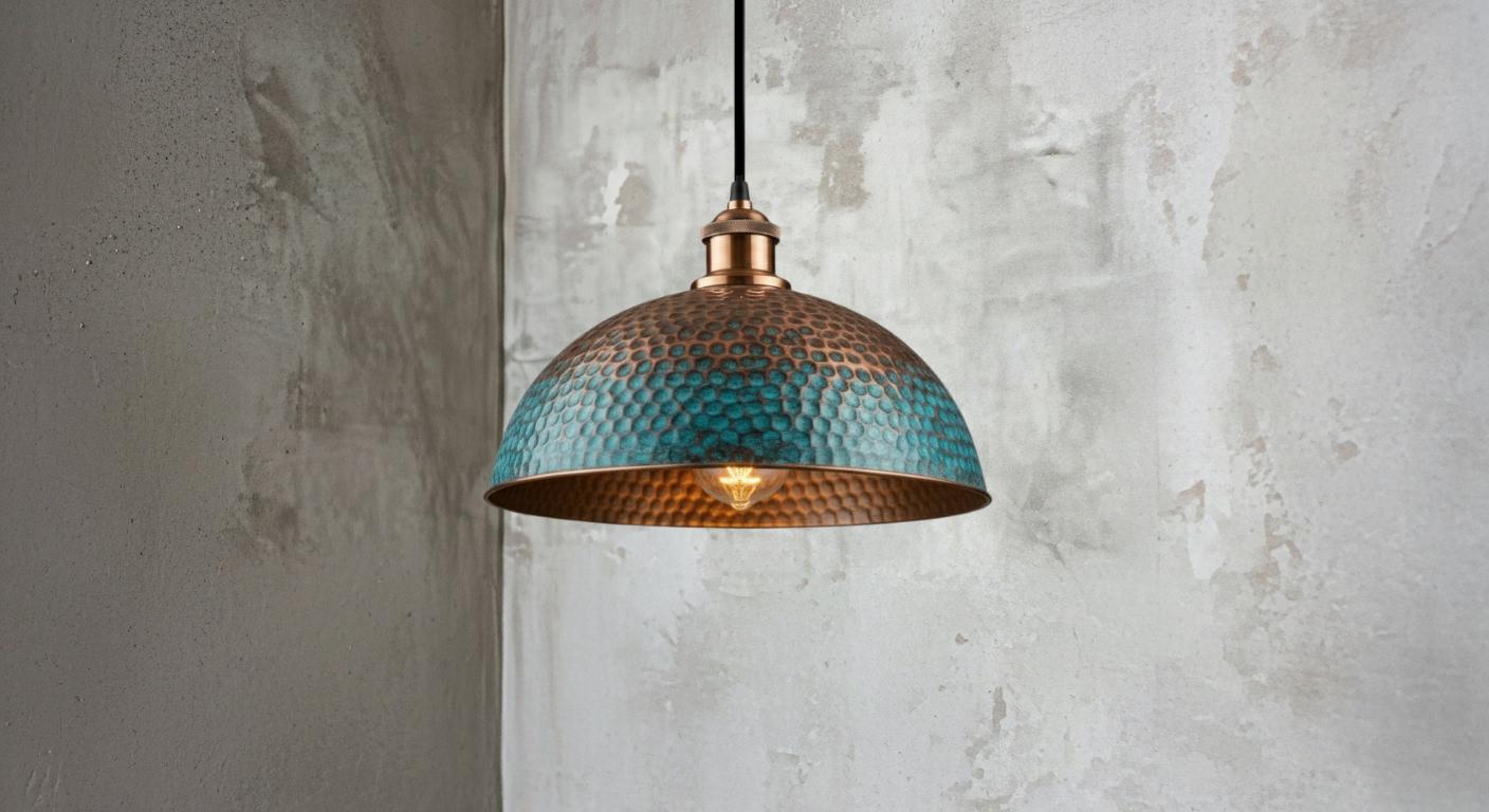 Blue Patina Copper Dome Pendant Light , Rustic Farmhouse Lighting, Hanging Pendant Lighting, Kitchen Island Lighting, Ceiling Light Fixture