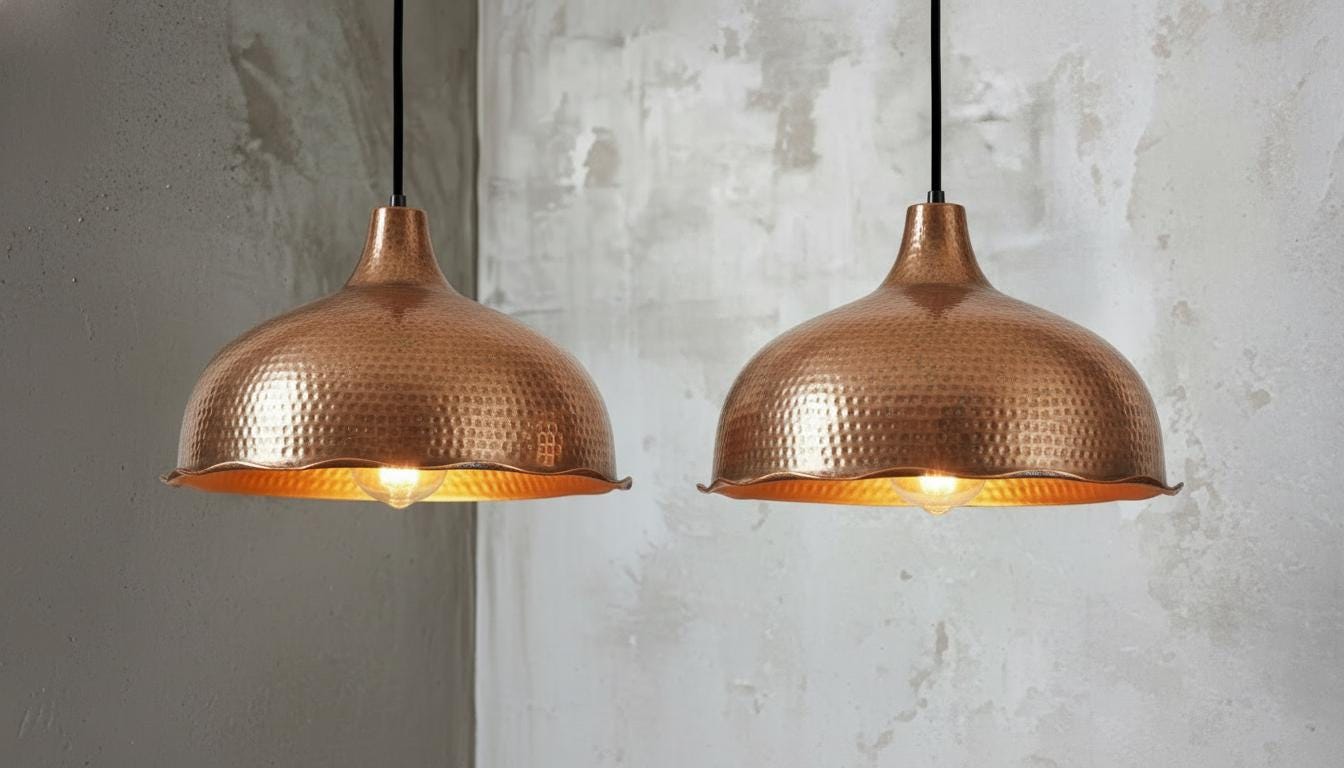 Handmade Hammered Copper Pendant Light - Rustic Copper Dome Pendant Light - Moroccan Boho Farmhouse Lamp - Rustic Chandelier Dining Room