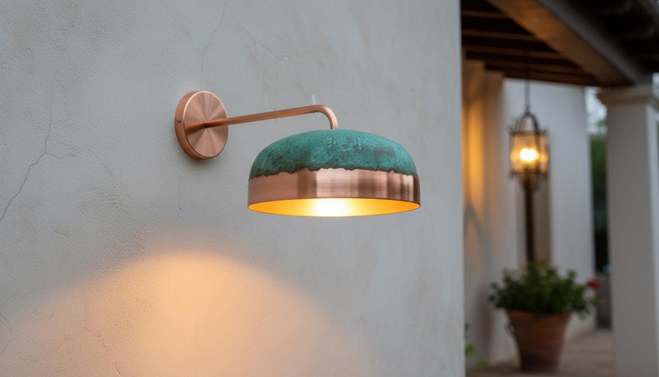 Handmade Copper Wall Sconce, Green Patina Dome Lamp, Moroccan Lighting