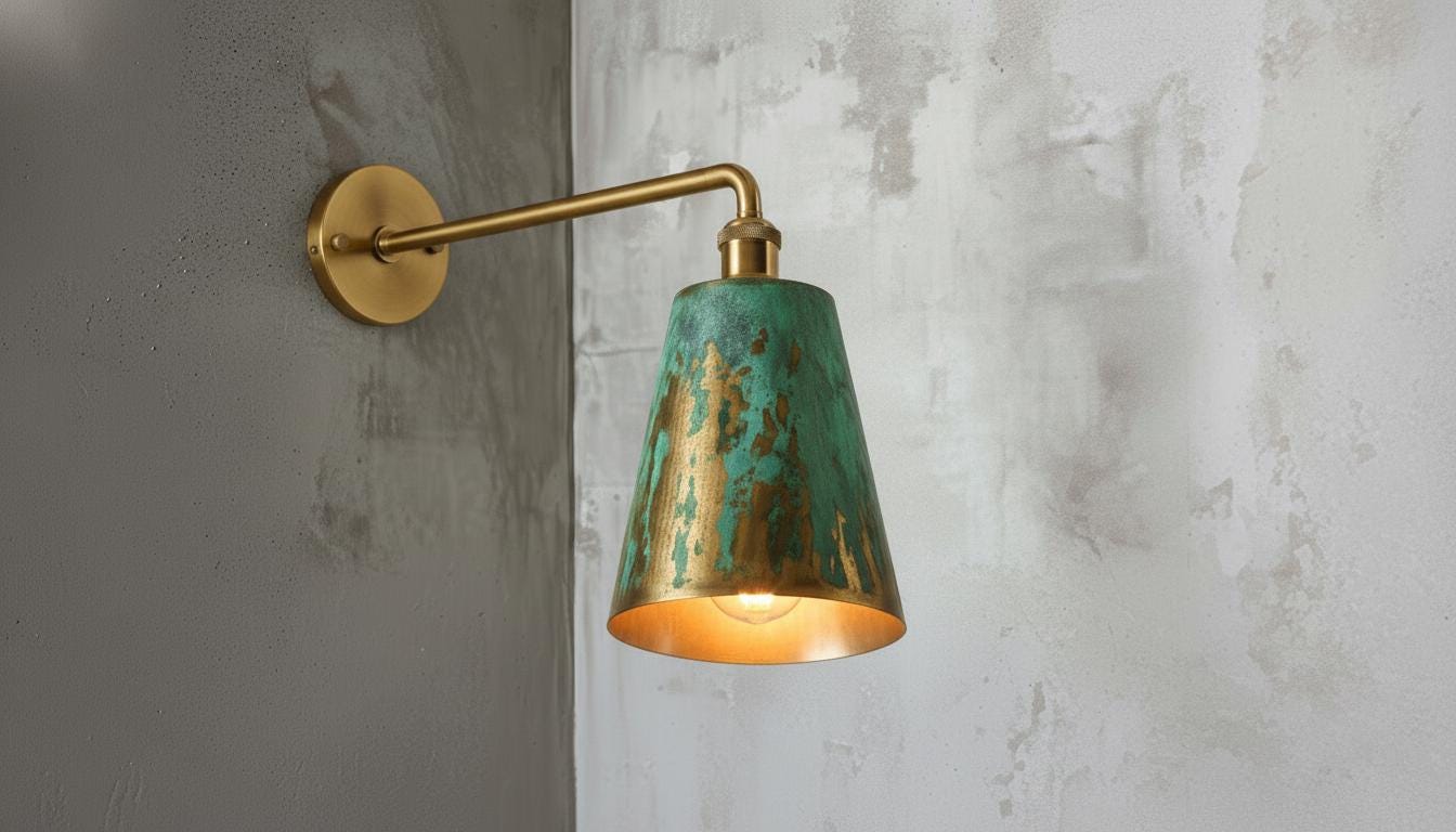 Handmade Oxidized Copper Wall Sconce, Green Patina Dome Wall Lamp, Moroccan Rustic Farmhouse Wall Light Fixture, Vintage Artisan Lighting