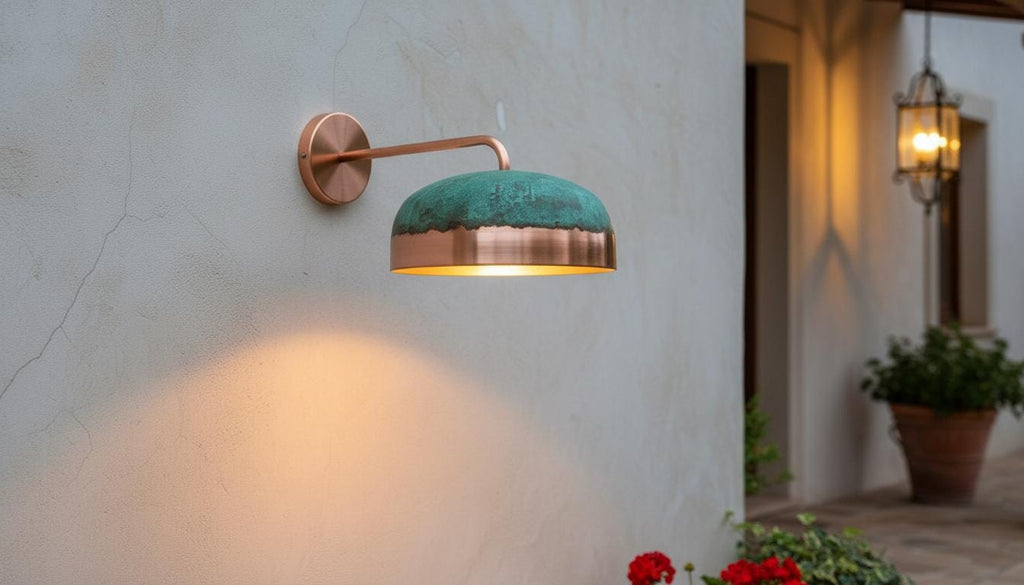 Handmade Green Patina Copper Wall Sconce, Moroccan Boho Light