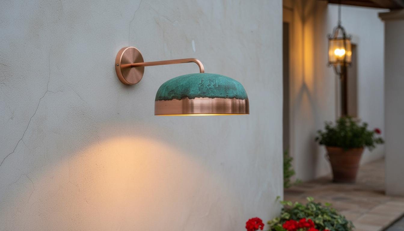 Handmade Green Patina Copper Wall Sconce, Moroccan Boho Light
