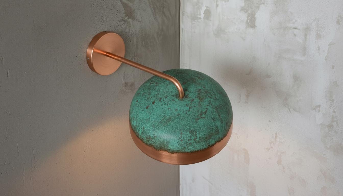 Handmade Green Patina Copper Wall Sconce, Moroccan Boho Light