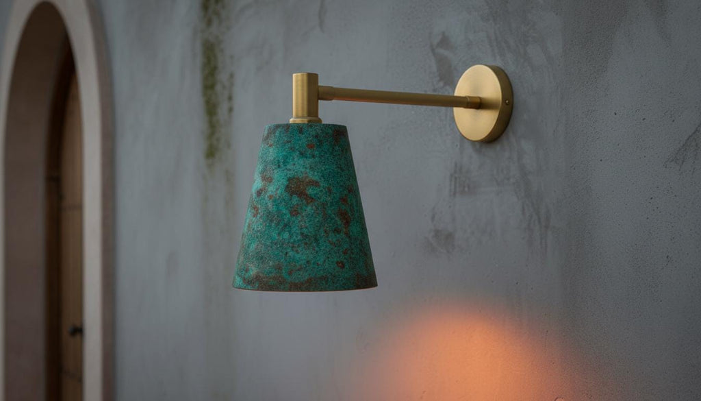Handmade Copper Wall Sconce, Green Patina, Moroccan Boho Lighting