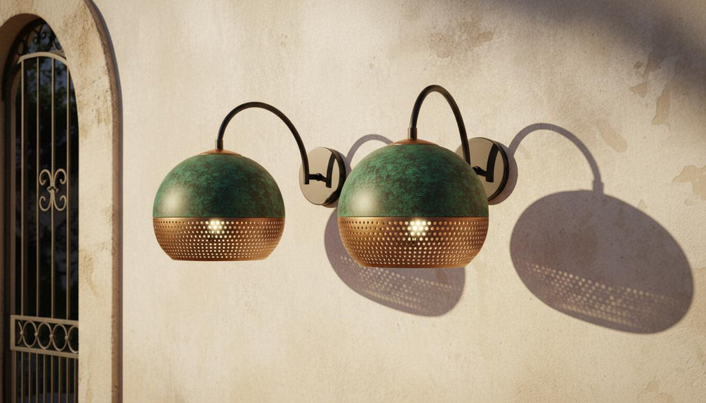 Handmade Oxidized Copper Dome,Copper Wall Sconce Light, Green Patina Wall Lamp,Rustic Farmhouse Wall Fixture