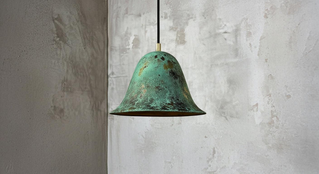 Handmade Green Patina Copper Pendant Light – Hammered Moroccan Lamp for Kitchen Island, Dining Room Lighting