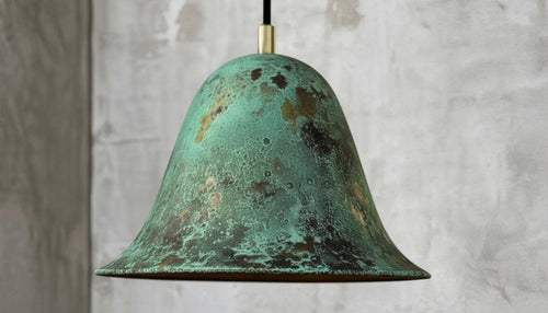 Handmade Green Patina Copper Pendant Light – Hammered Moroccan Lamp for Kitchen Island, Dining Room Lighting