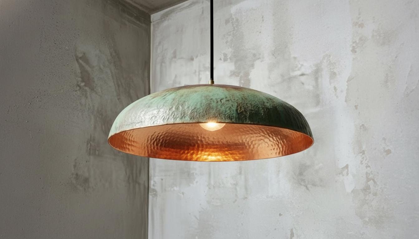 Hammered Copper Pendant Light – Handmade Green Patina Moroccan Lamp, Rustic Farmhouse Kitchen Island Lighting