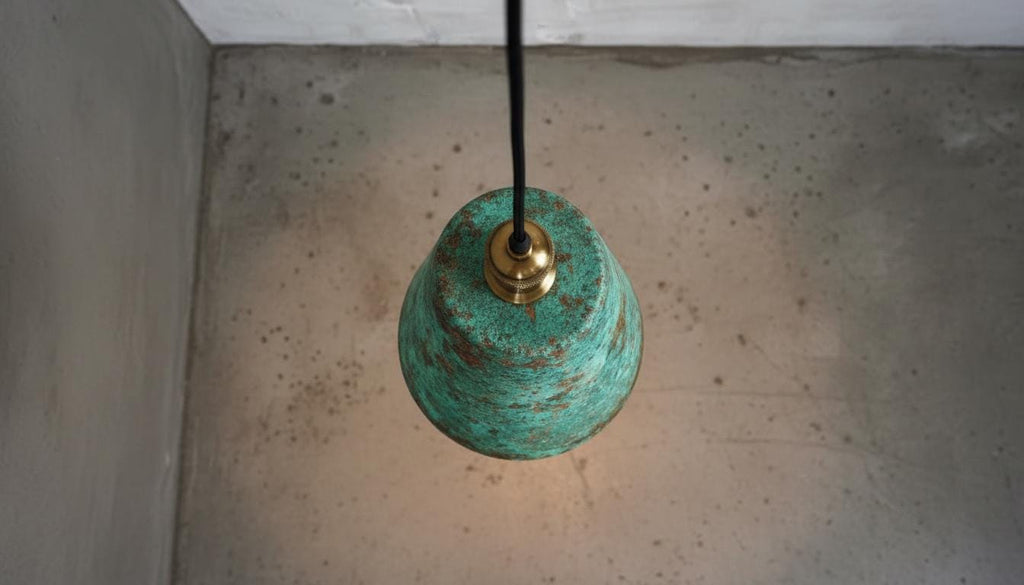 Handmade Green Patina Copper Pendant Light – Hammered Moroccan Style