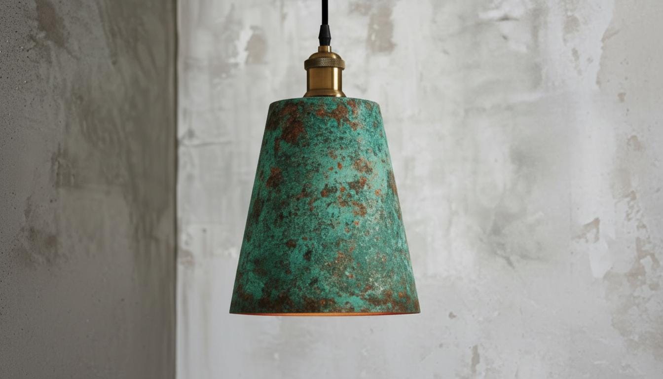 Handmade Green Patina Copper Pendant Light – Hammered Moroccan Style