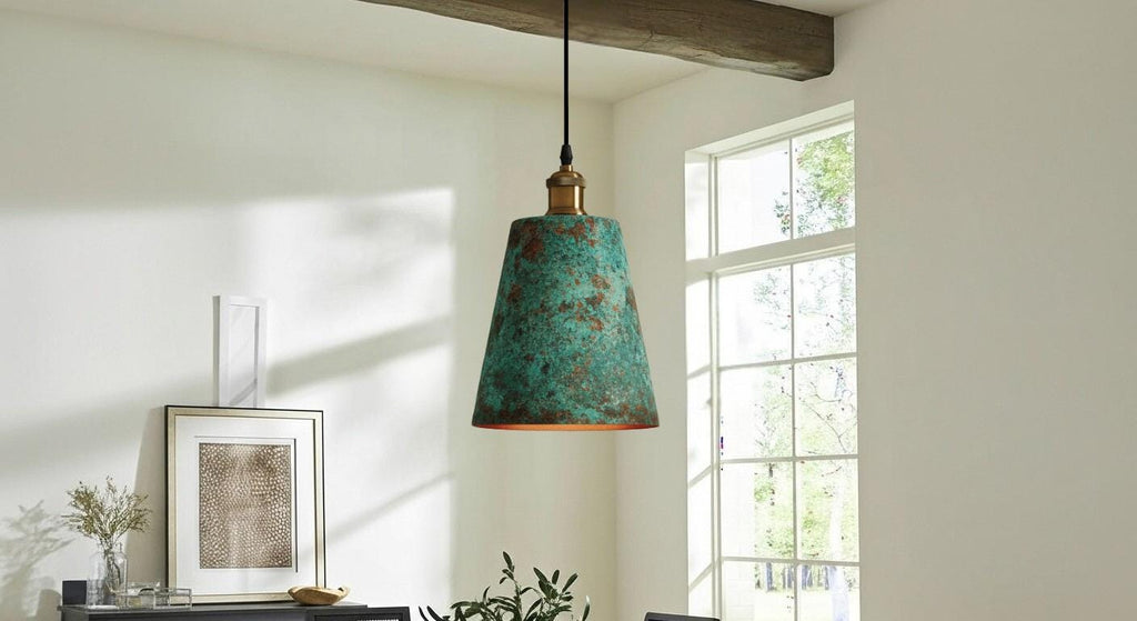 Handmade Green Patina Copper Pendant Light – Hammered Moroccan Style