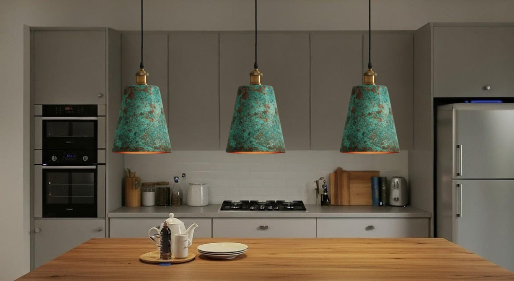 Handmade Green Patina Copper Pendant Light – Hammered Moroccan Style